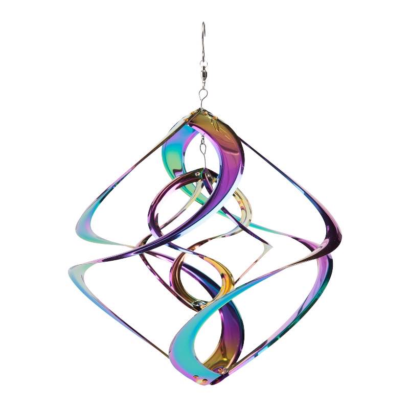 Vibrant Multi-Colored Iridescent Dual Spiral Hanging Metal Wind Spinner