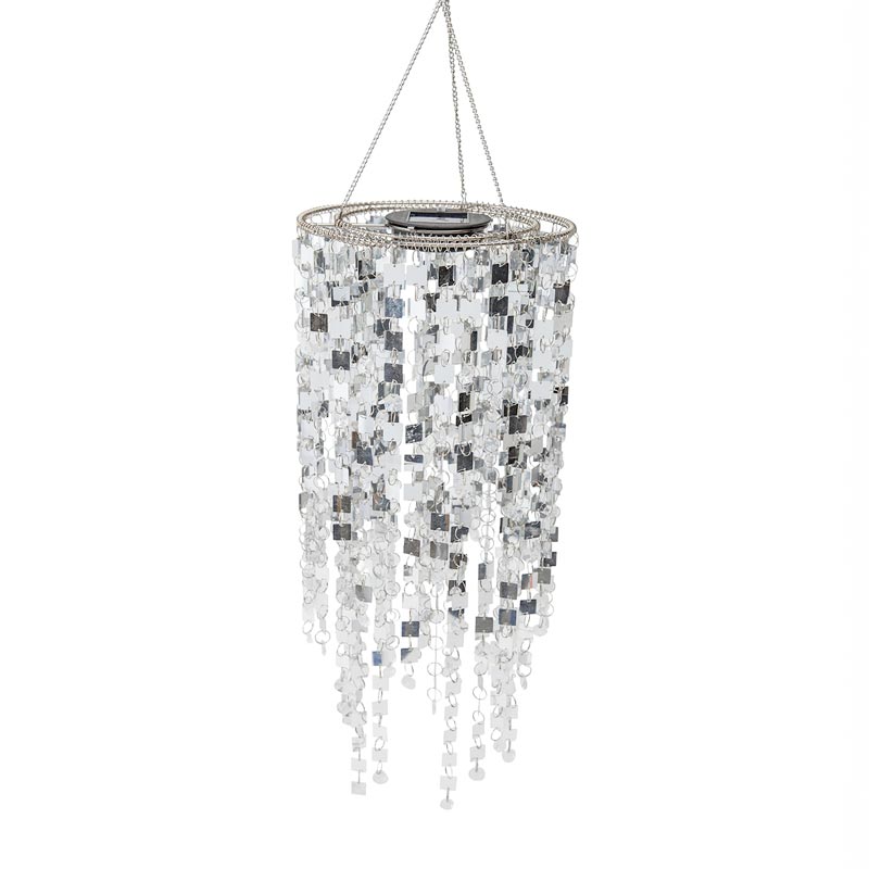 Silver Mirrored Outdoor Chandelier with Solar Lights