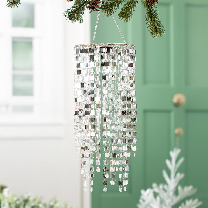 Silver Mirrored Outdoor Chandelier with Solar Lights