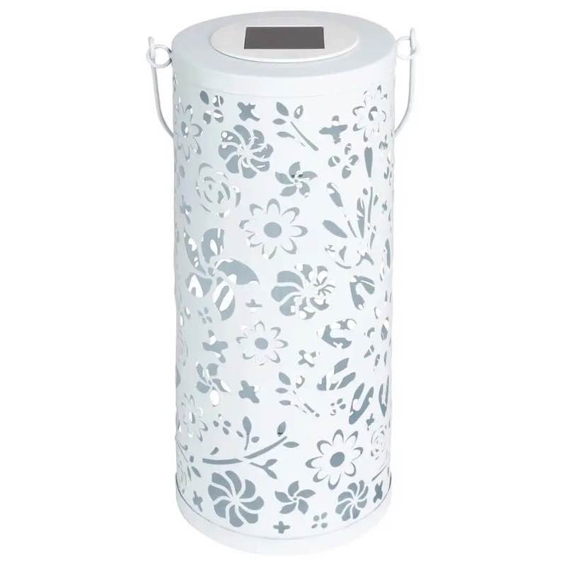 Punched Metal Bloom Solar Lantern with Handle (white)