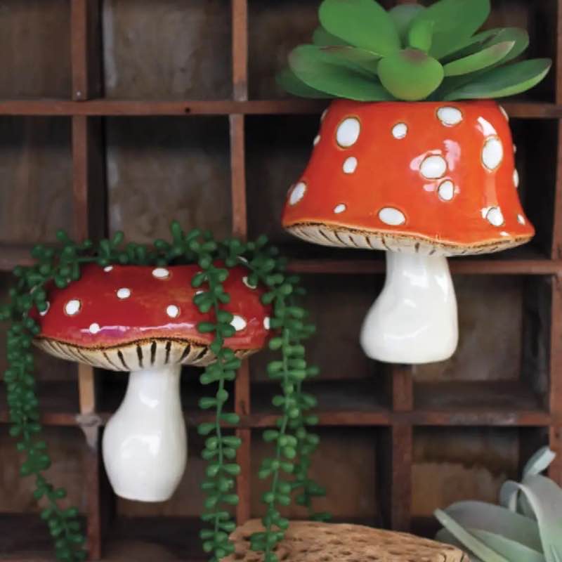 Ceramic Toadstool Wall Planters, Set of 2