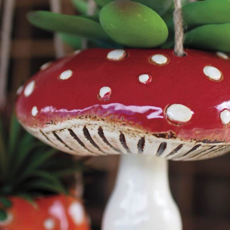 Ceramic Toadstool Hanging Planters, Set of 2
