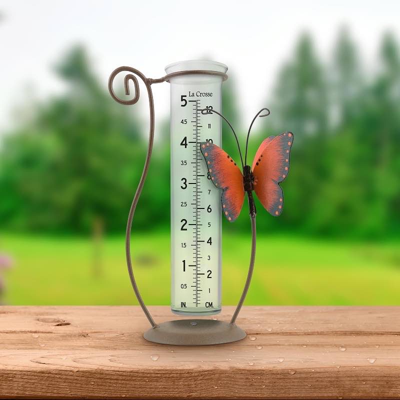 La Crosse Metal Butterfly Tabletop Rain Gauge