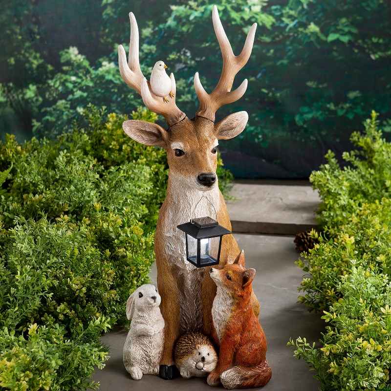 Deer and Friends Solar Garden Statue
