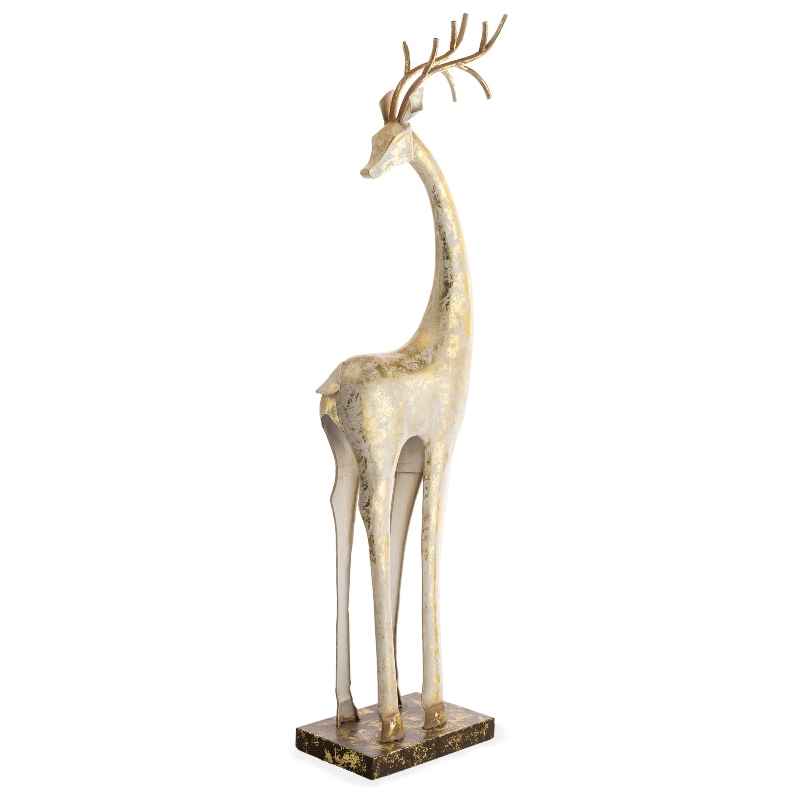 Gold and White Painted Iron Deer Statue With Neck Turned