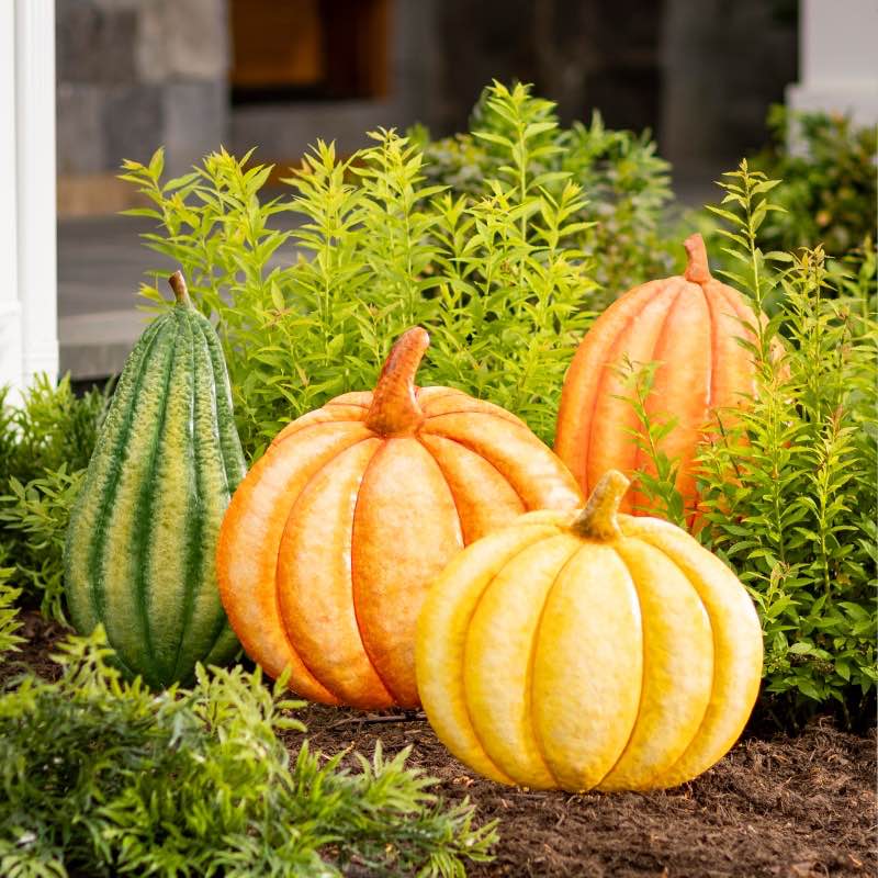 Metal Pumpkin Garden Stakes, Set of 4