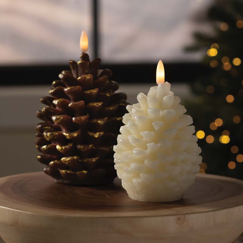 Large LED Wax Pinecone Candle with Realistic Wick