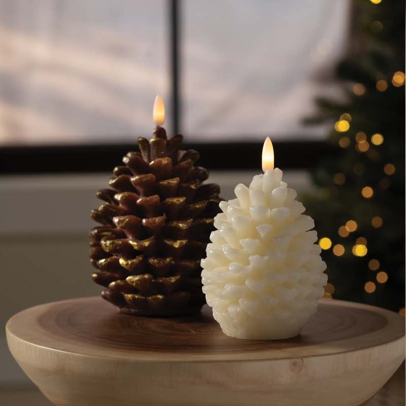 Small LED Wax Pinecone Candle with Realistic Wick