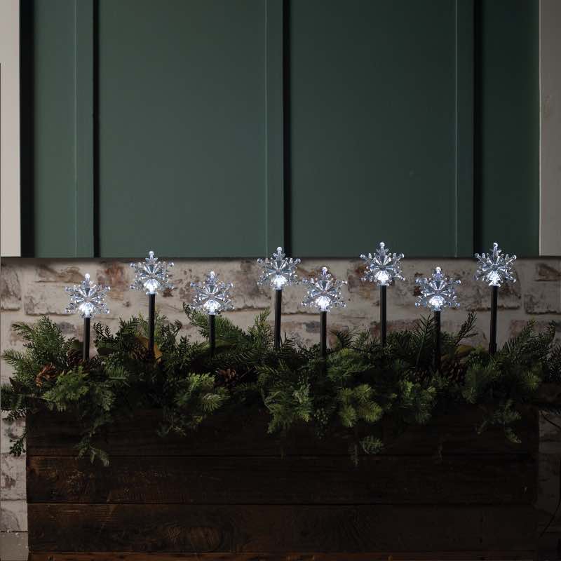 8 Solar Snowflake Stake Lights - Cool White Twinkle