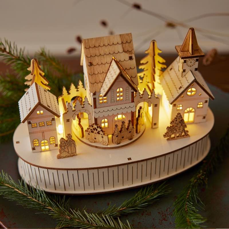 Wooden LED Musical Moving Christmas Village