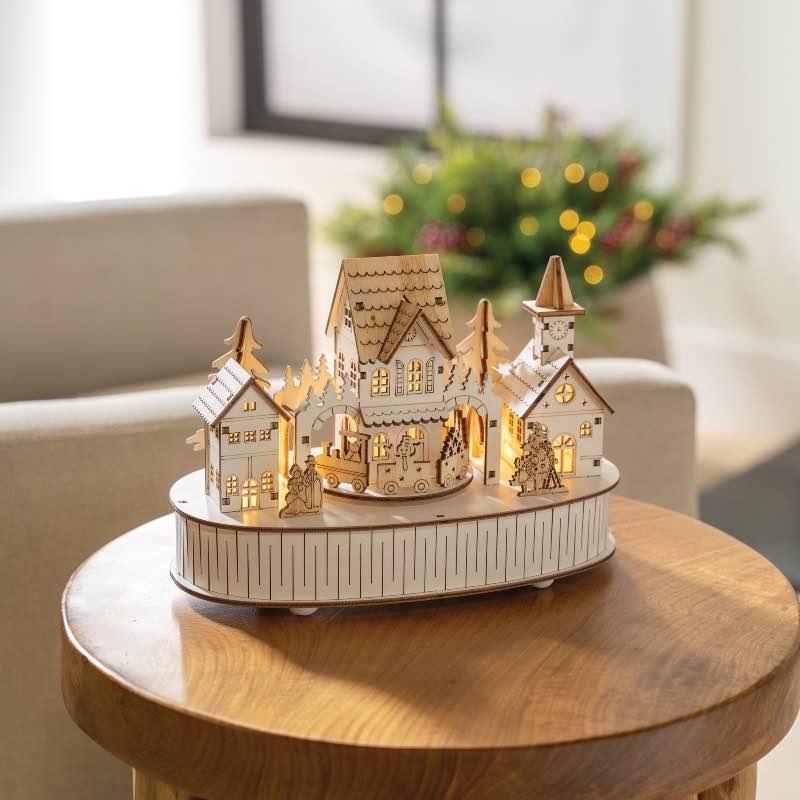 Wooden LED Musical Moving Christmas Village