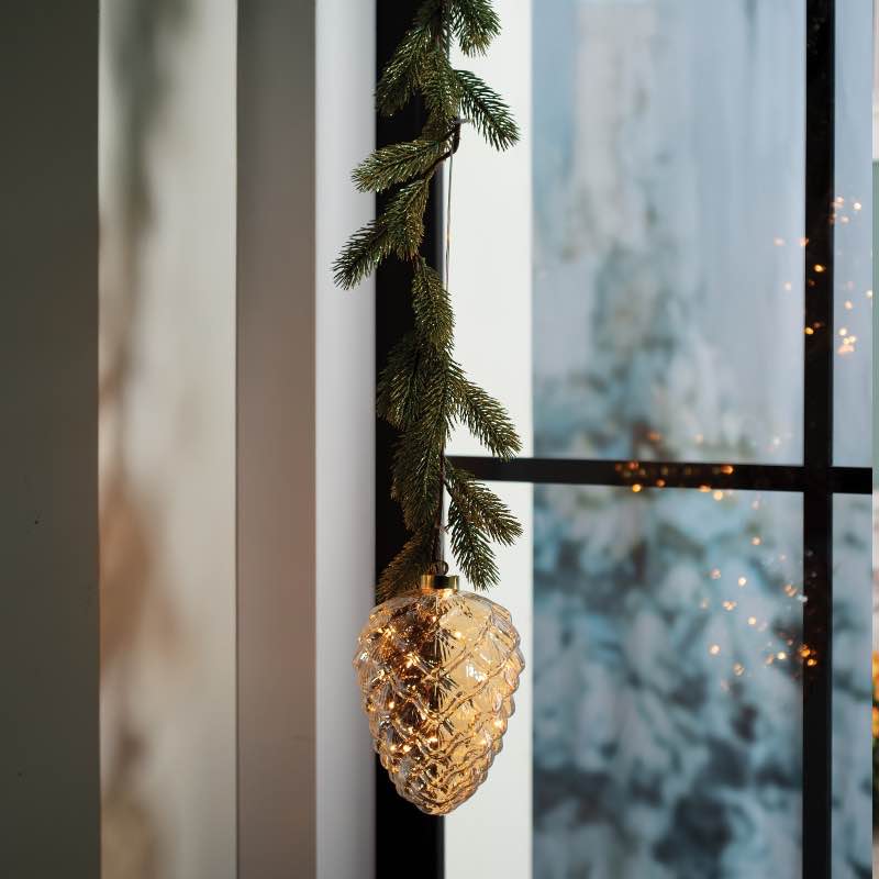 Battery Operated Micro LED Pine Cone with Garland Hanger