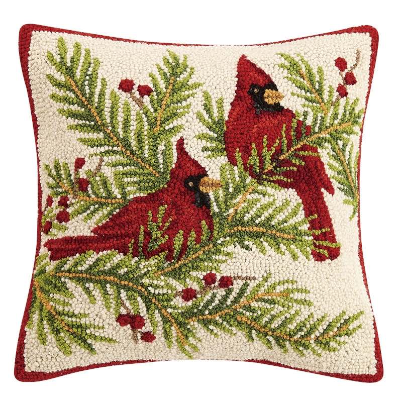 Cardinals Hooked Wool Pillow, 16