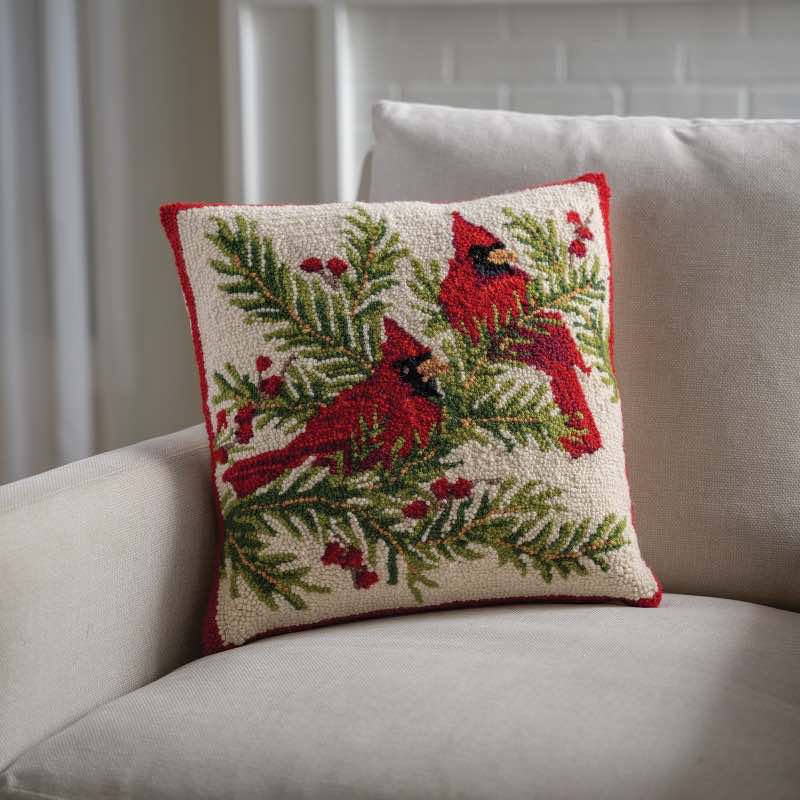 Cardinals Hooked Wool Pillow, 16