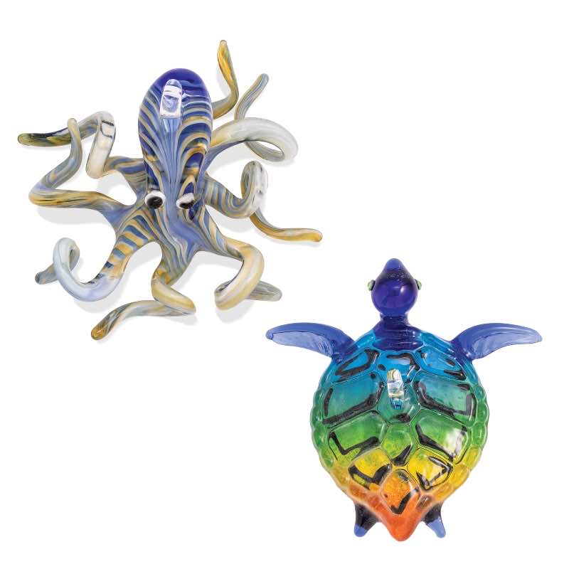 Set of 2 Egyptian Glass Multicolor Sea Creature Ornaments