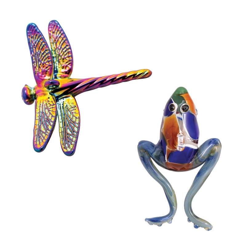 Set of 2 Egyptian Glass Multicolor Garden Creature Ornaments