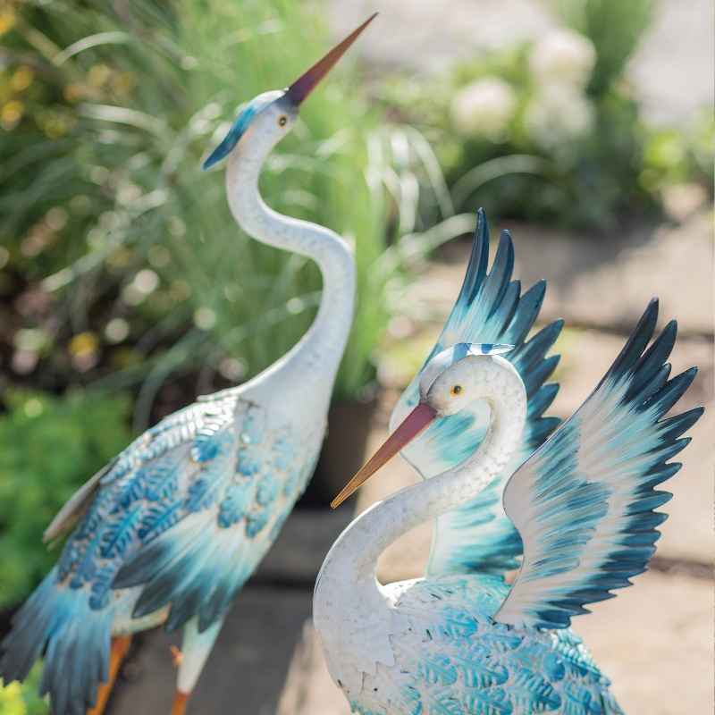 Set of 2 Metal Blue Cranes