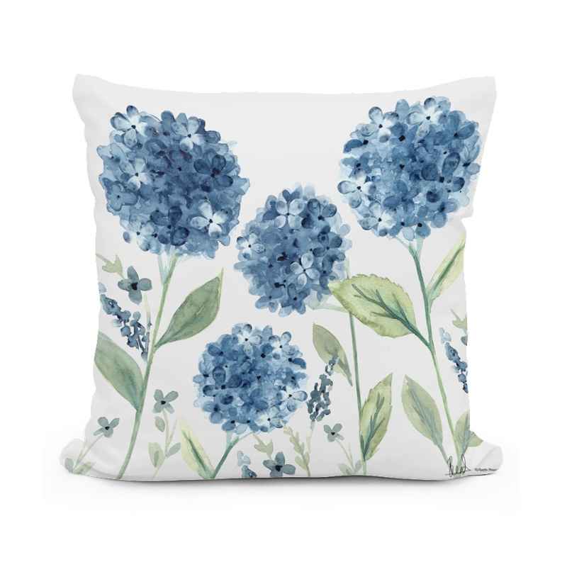 Indoor/Outdoor Blue Hydrangeas Pillow, 18