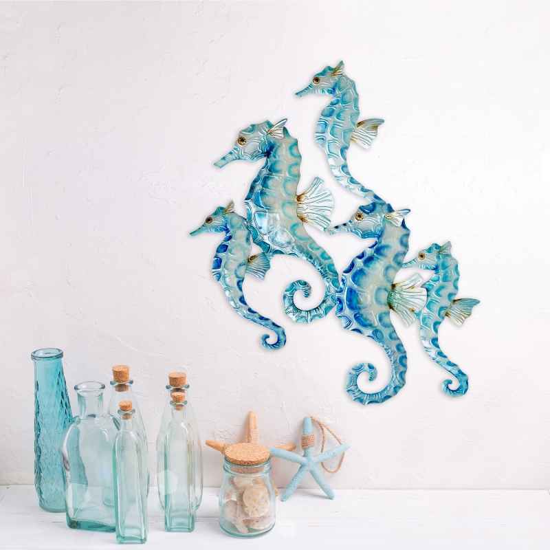 Handcrafted Metal & Capiz Seahorses Wall Art