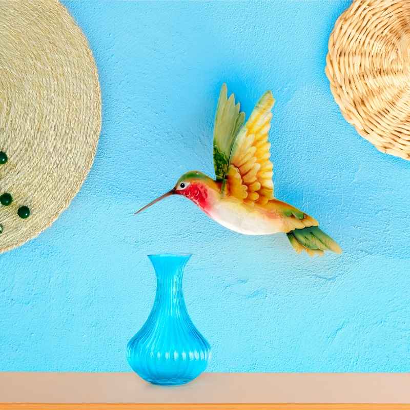 Hand-Painted Metal and Capiz Ruby-Throated Hummingbird Wall Art