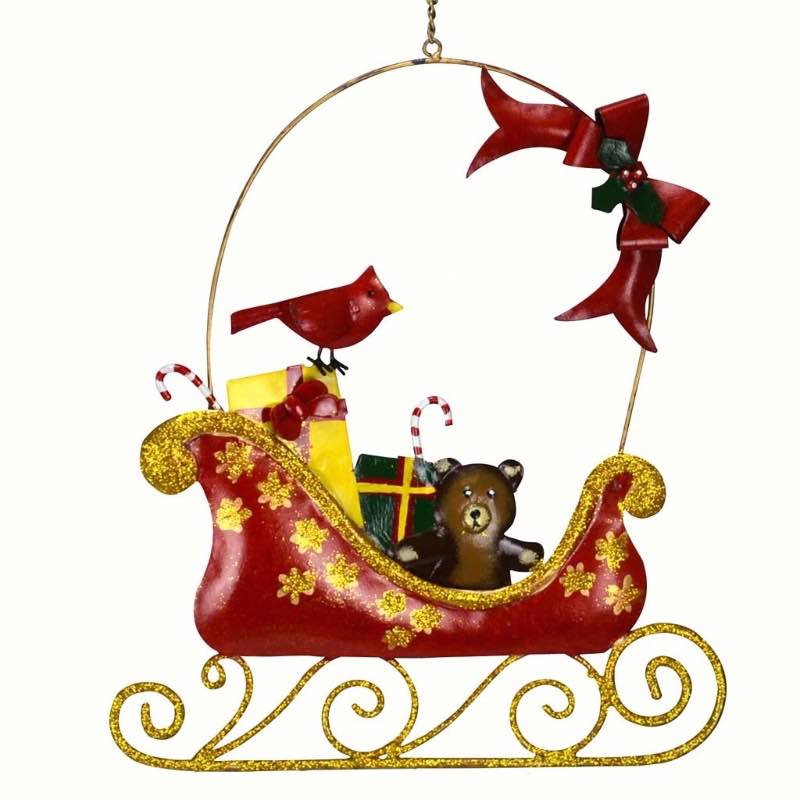 Santa's Sleigh with Cardinal Metal Wall Decor