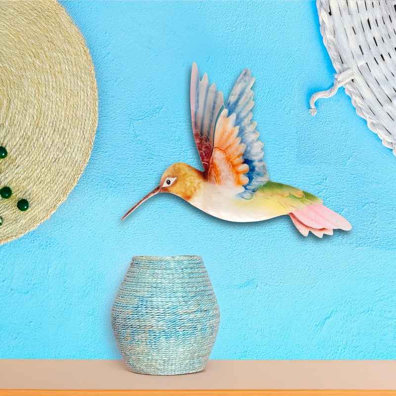 Hand-Painted Metal and Capiz Hummingbird Wall Art