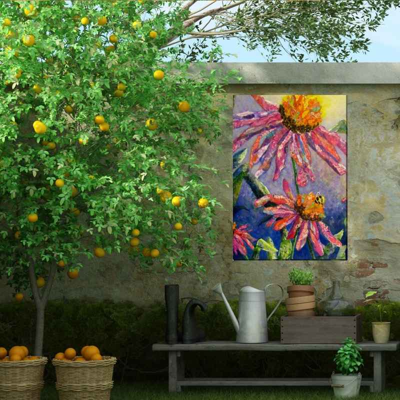 Busy Bee and Flowers Outdoor Canvas Wall Art