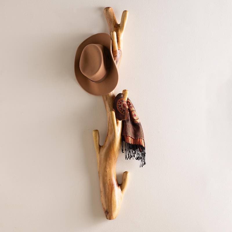 Handcrafted Suar Wood Wall Coat Rack