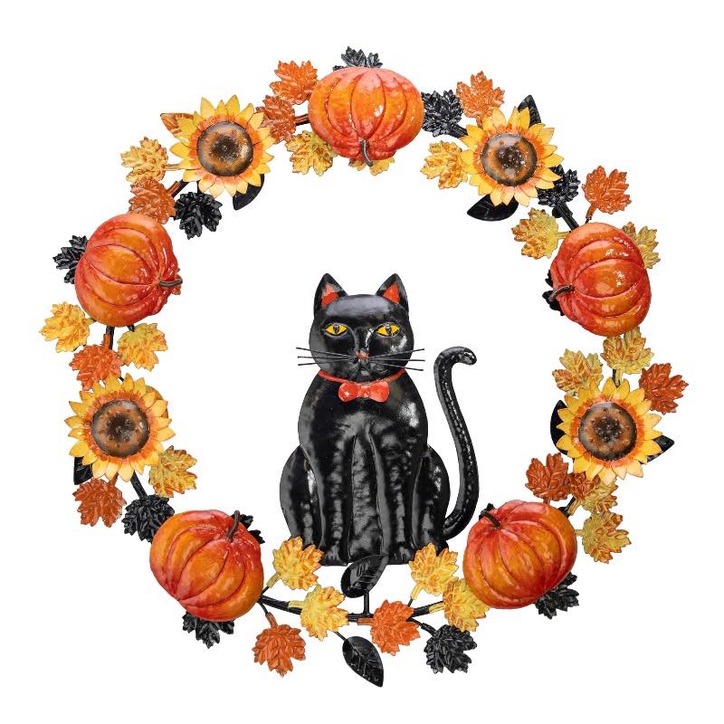Metal Black Cat Harvest Wreath