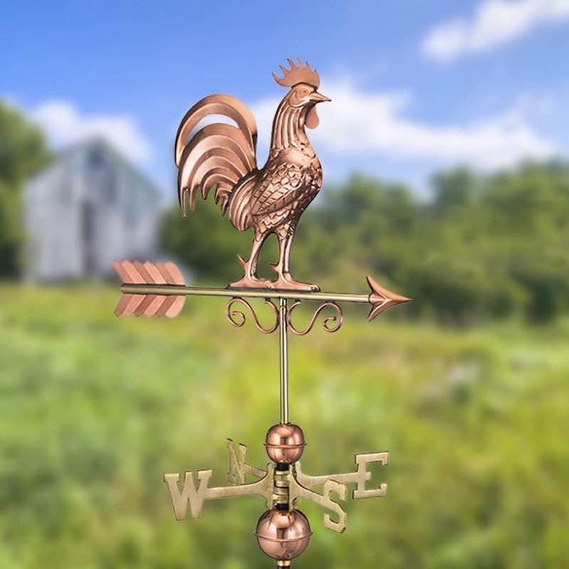 Handcrafted Rooster Weathervane In Polished Copper