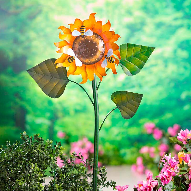 Metal Sunflower with Bees Garden Stake
