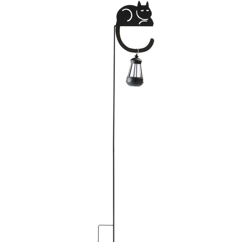 Metal Cat Silhouette Garden Stake with Solar Lantern