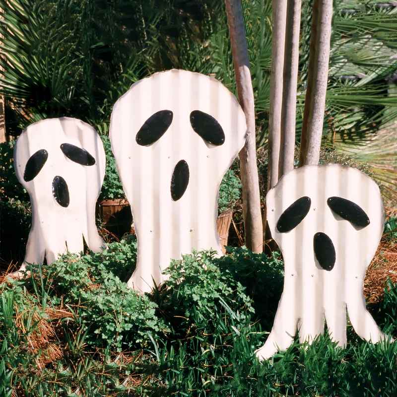 Reclaimed Corrugated Metal Ghost Garden Stakes, Set of 6