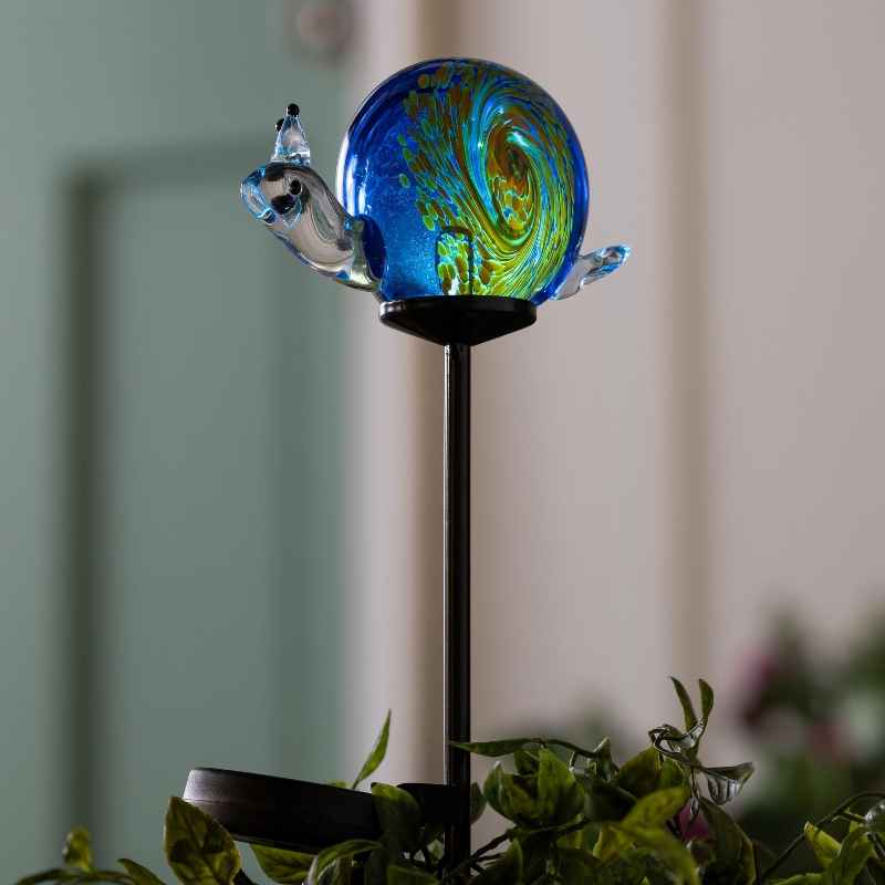 Solar-Lighted Glass Snail Garden Stake