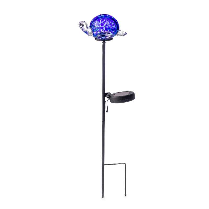 Solar-Lighted Glass Turtle Garden Stake