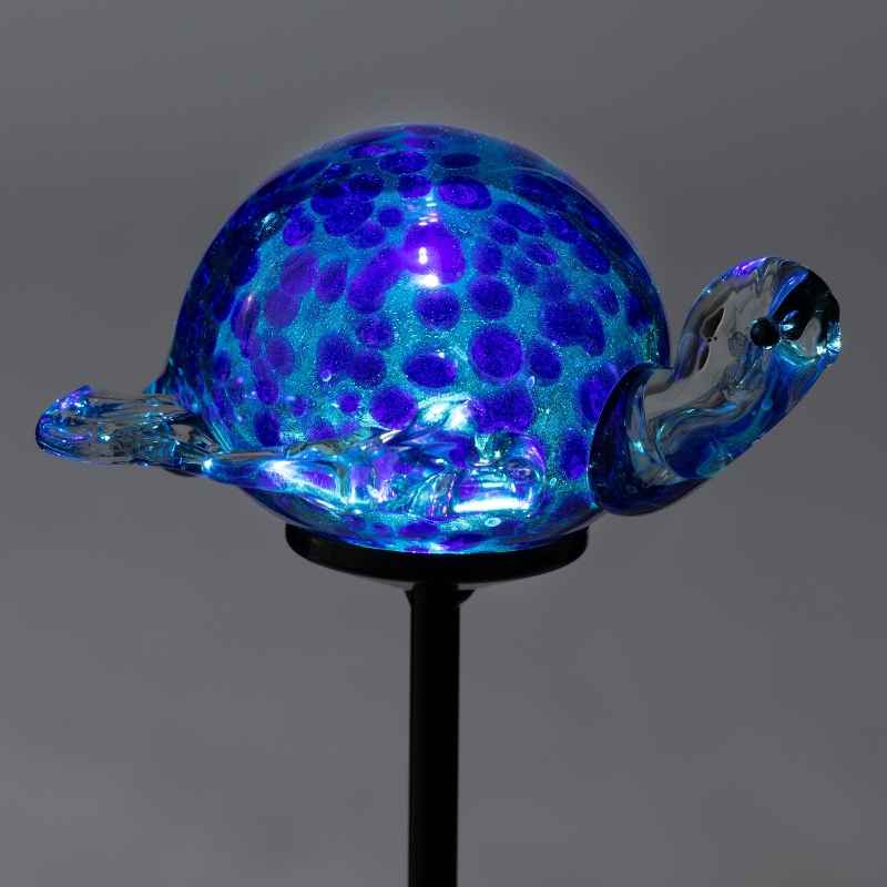 Solar-Lighted Glass Turtle Garden Stake